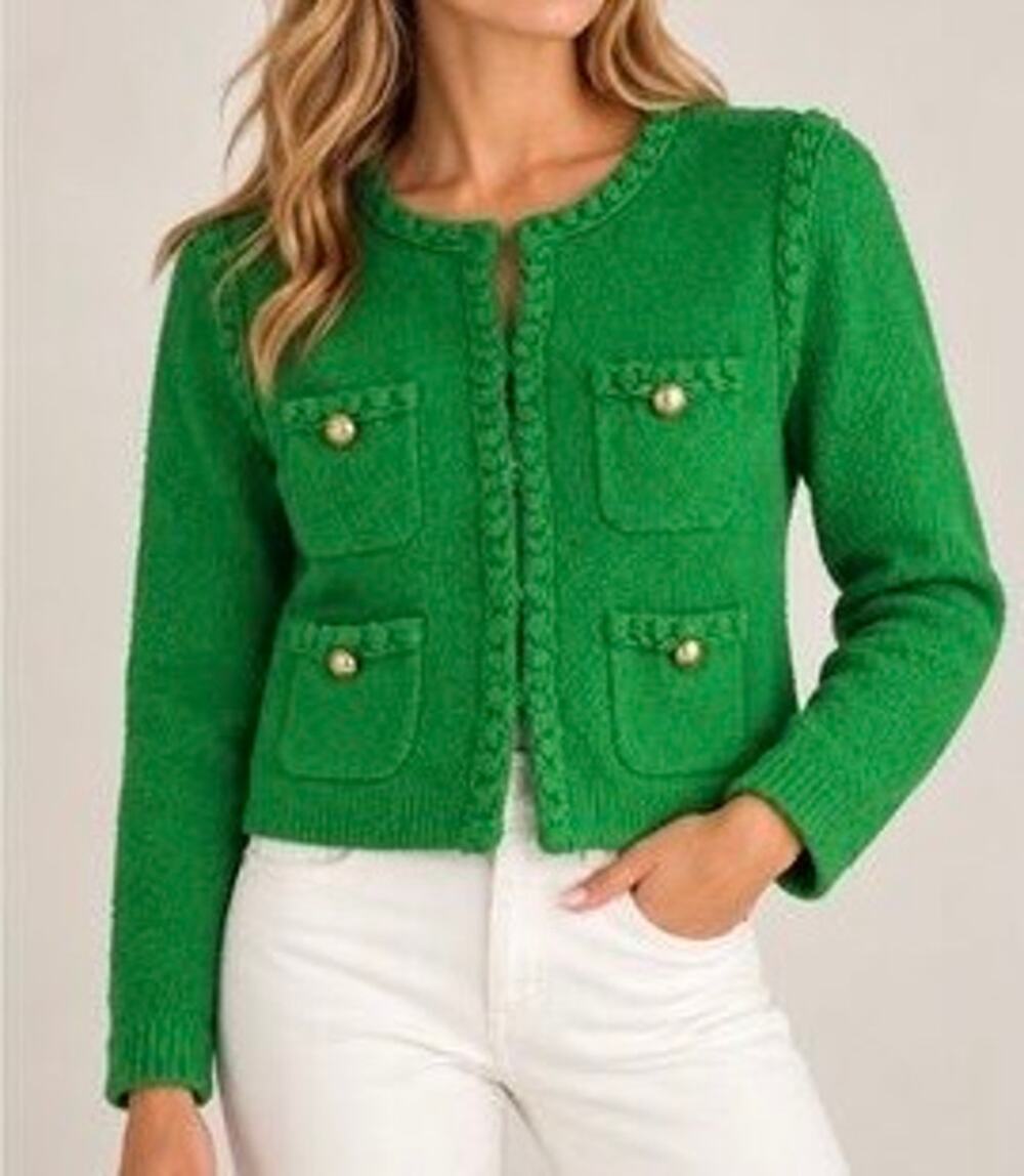 NWT J. Crew Odette Sweater Lady Jacket in Cotton-Blend Bouclé Kelly Green Sz Med